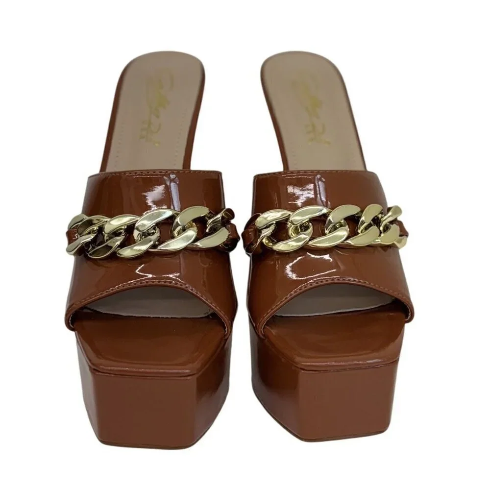 CATHY DIN / Kaiaa-7/ Platform / High Heels / With Chain Accent /Patent Leather /